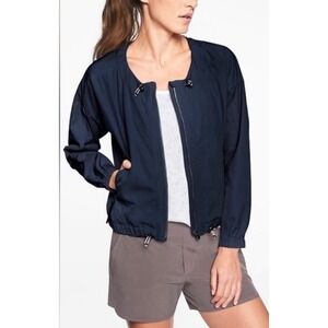 Athleta Womens‎ Large Navy Chill Bomber Full Zip Jacket Drawstring Lightweight